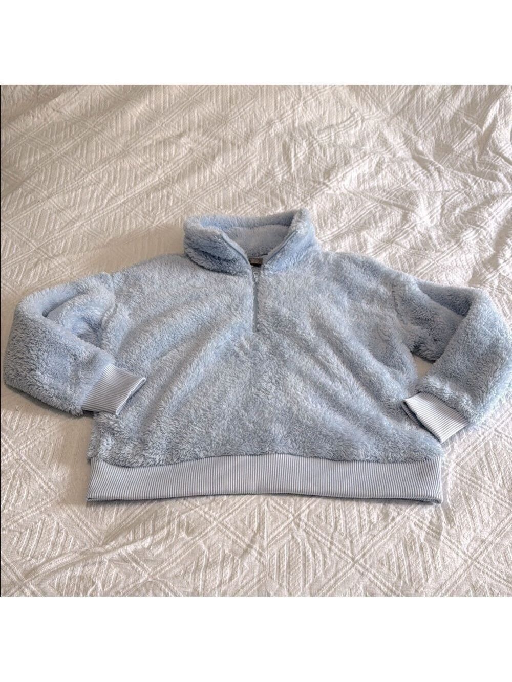 Joe Fresh Light Blue Oversized Teddy Quarter Zip Sweater Size Medium